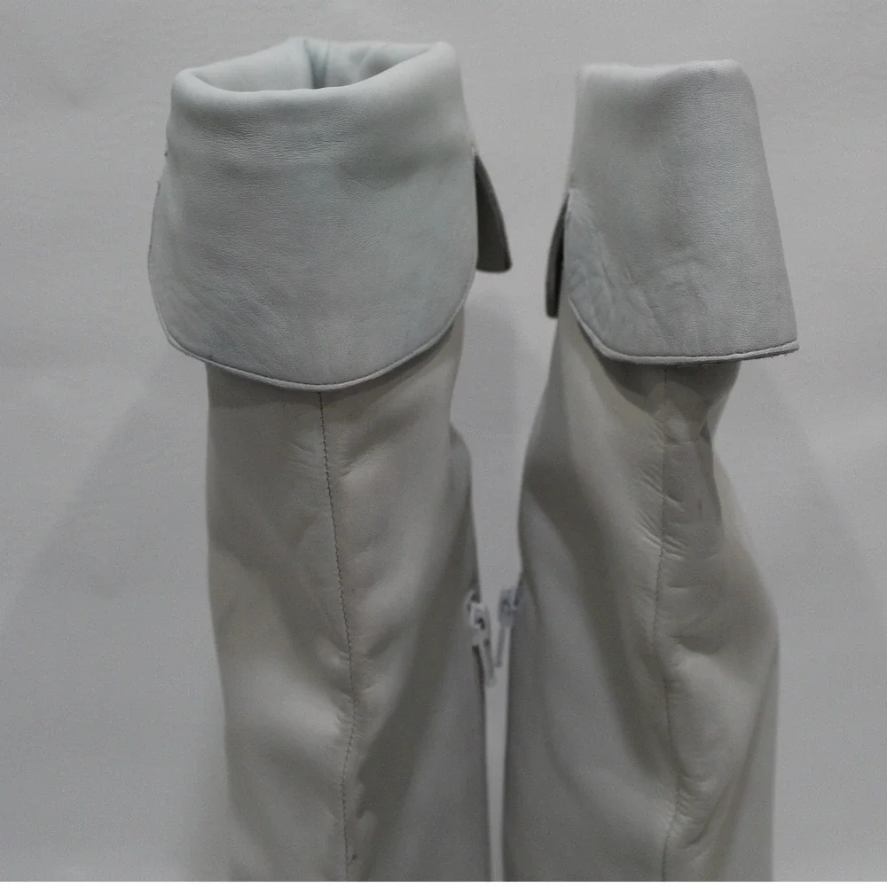 Vintage Foundry‎ Co Women's Light Gray Leather Tall Fold Over Boots 8.5 VFL285